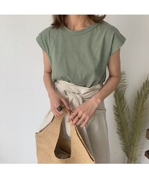 Lavish Gate | ピスタチオ7月中旬入荷分　予約販売　nh-tops-04035　日本製　クルーネック ノースリーブトップス　ホワイト　ピスタチオ　キャメル　チャコール(Tシャツ/カットソー)