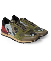 VALENTINO | Valentino Camouflage-Print Leather and Suede Sneakers(スニーカー)