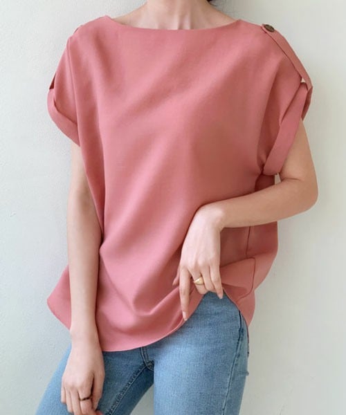 DHOLIC（ディーホリック）の「ロールアップスリーブブラウス（チューブトップ・レディース・ベージュ/ピンク/イエロー・FREE）」の3枚目の写真