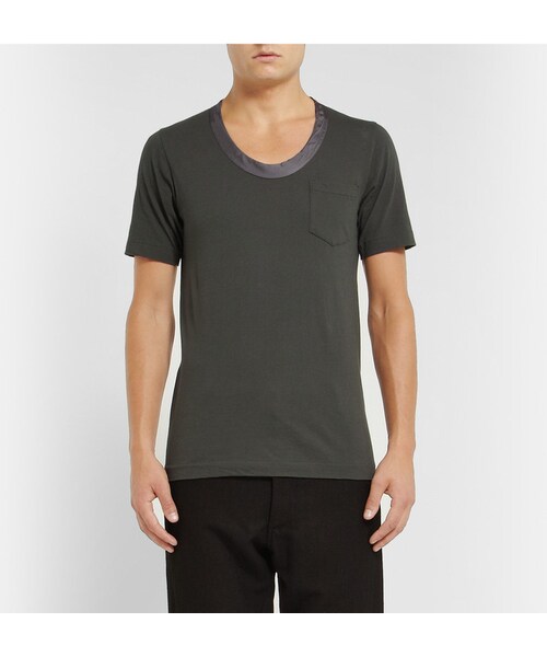 Sacai（サカイ）の「Sacai Contrast-Collar Cotton-Jersey T-Shirt（Tシャツ/カットソー・メンズ・Green・1/2/3/4）」の4枚目の写真