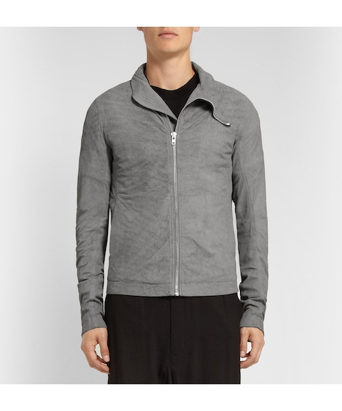 Rick Owens（リックオウエンス）の「Rick Owens Distressed-Suede Bomber Jacket（ライダースジャケット・メンズ・Gray・IT 46 (UK/US 36)/IT 48 (UK/US 38)）」の4枚目の写真