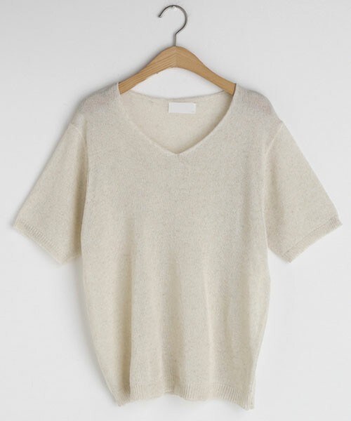DHOLIC（ディーホリック）の「Vネック半袖ニット（ニット/セーター・レディース・ブラウン/ホワイト/グリーン/ベージュ/ブラック・FREE）」の2枚目の写真