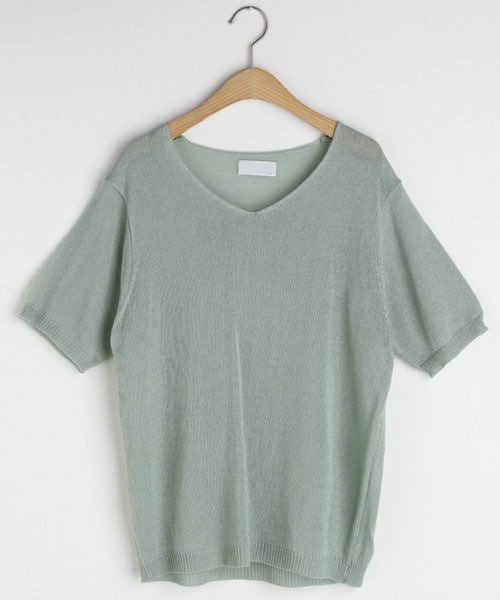 DHOLIC（ディーホリック）の「Vネック半袖ニット（ニット/セーター・レディース・ブラウン/ホワイト/グリーン/ベージュ/ブラック・FREE）」の5枚目の写真