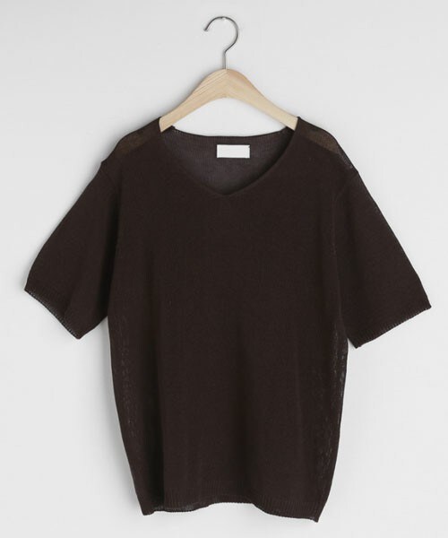 DHOLIC（ディーホリック）の「Vネック半袖ニット（ニット/セーター・レディース・ブラウン/ホワイト/グリーン/ベージュ/ブラック・FREE）」の3枚目の写真