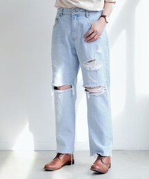 BOYSHE | ハイウエストストレートデニムパンツ　ダメージ加工(デニムパンツ)