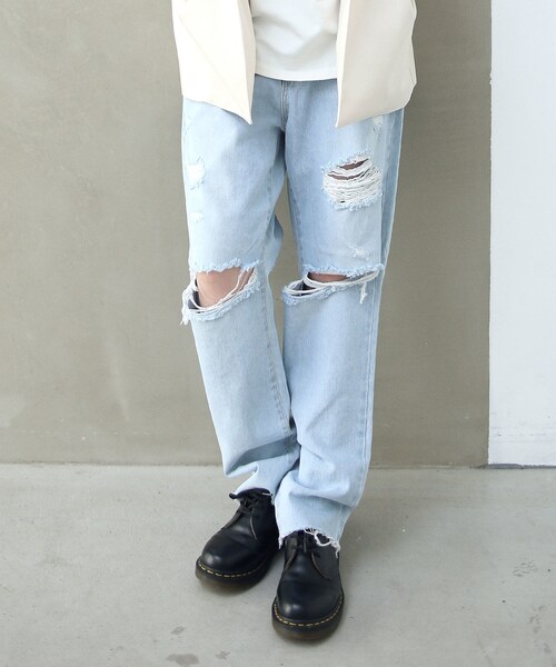 BOYSHE（ボーイシー）の「ハイウエストストレートデニムパンツ　ダメージ加工（デニムパンツ・レディース・その他）」の4枚目の写真