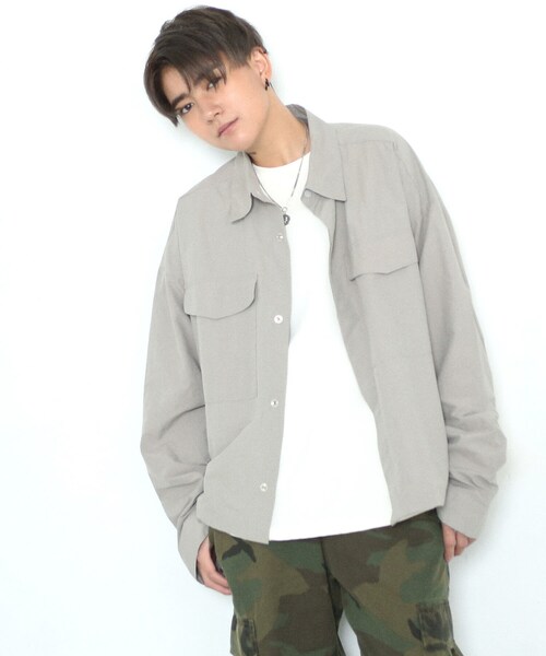 BOYSHE(ボーイシー)の「NCスナップシャツ ワークシャツジャケット ルーズシルエット グレー(ブルゾン・レディース・その他)」の1枚目の写真