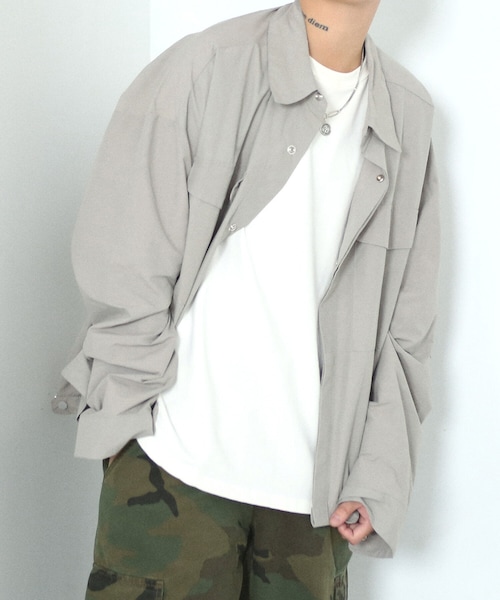 BOYSHE(ボーイシー)の「NCスナップシャツ ワークシャツジャケット ルーズシルエット グレー(ブルゾン・レディース・その他)」の9枚目の写真