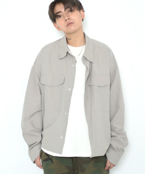 BOYSHE(ボーイシー)の「NCスナップシャツ ワークシャツジャケット ルーズシルエット グレー(ブルゾン・レディース・その他)」の5枚目の写真