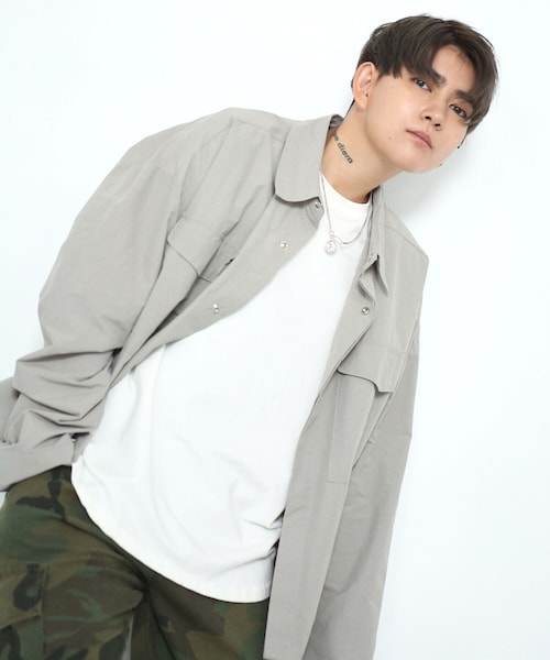 BOYSHE(ボーイシー)の「NCスナップシャツ ワークシャツジャケット ルーズシルエット グレー(ブルゾン・レディース・その他)」の6枚目の写真