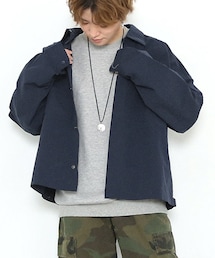 BOYSHE | NCスナップシャツ ワークシャツジャケット ルーズシルエット　ネイビー(ブルゾン)