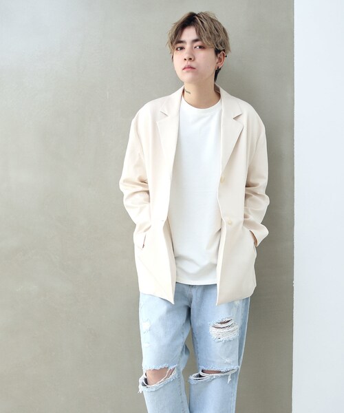 BOYSHE（ボーイシー）の「リヨセル/コットン ボクスシルエットテーラードジャケット　ベージュ（テーラードジャケット・レディース・その他）」の2枚目の写真