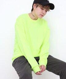 no brand | コットン スウェット カットソー　ネオンイエロー(スウェット)