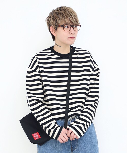 BOYSHE（ボーイシー）の「MacaronクルーネックボーダーTシャツ  ブラック（Tシャツ/カットソー・レディース・その他）」の4枚目の写真