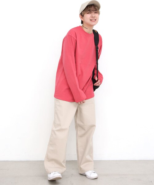 BOYSHE（ボーイシー）の「シンプルロングTシャツ オーバーサイズカットソー　ピンク（Tシャツ/カットソー・レディース・その他）」の2枚目の写真