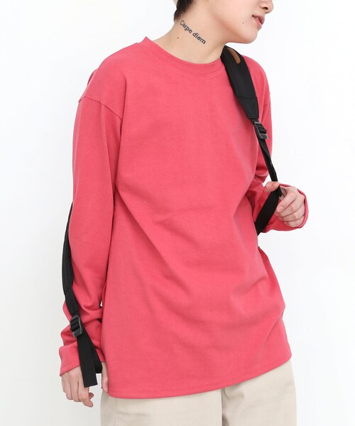 BOYSHE（ボーイシー）の「シンプルロングTシャツ オーバーサイズカットソー　ピンク（Tシャツ/カットソー・レディース・その他）」の3枚目の写真