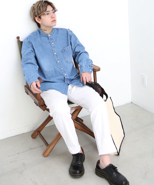 BOYSHE（ボーイシー）の「Orari チャイナカラーデニムシャツ　ブルー（シャツ/ブラウス・レディース・その他）」の5枚目の写真