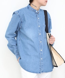 BOYSHE | Orari チャイナカラーデニムシャツ　ブルー(シャツ/ブラウス)