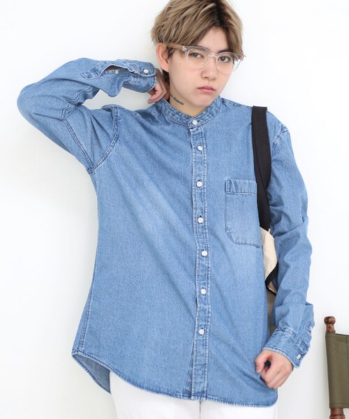 BOYSHE（ボーイシー）の「Orari チャイナカラーデニムシャツ　ブルー（シャツ/ブラウス・レディース・その他）」の2枚目の写真