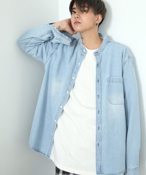 BOYSHE（ボーイシー）の「Orari チャイナカラーデニムシャツ　ライトブルー（シャツ/ブラウス・レディース・その他）」の5枚目の写真