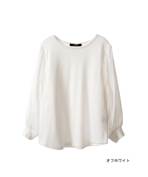 w closet(ダブルクローゼット)の「【A/W】布帛ボリューム袖切替裏毛プルオーバー(トップス・レディース・オフホワイト/グレー×エクリュ/ネイビー・FREE)」の2枚目の写真