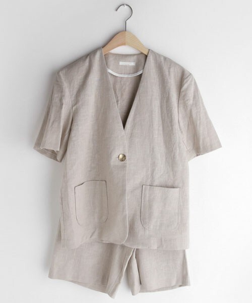 DHOLIC（ディーホリック）の「ゴールドボタンジャケット&ハーフパンツSET（セットアップ・レディース・グリーン/ベージュ/ホワイト・FREE）」の3枚目の写真