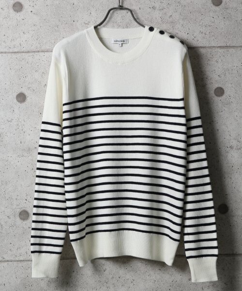 GLOBAL WORK(グローバルワーク)の「コットンニットボーダープルオーバー(トップス・メンズ・ホワイト05/ブラック09・S/M/L)」の1枚目の写真