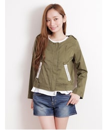 E hyphen world gallery | ・ビジュー付ノーカラーミリタリーブルゾン(ジャケット/アウター)