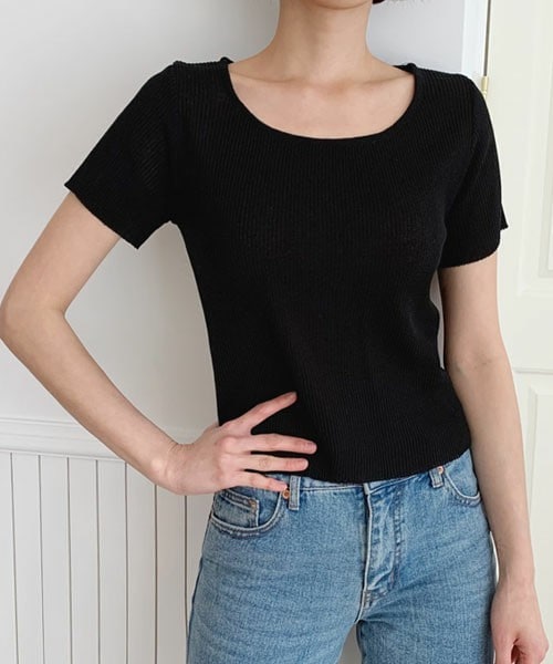 DHOLIC（ディーホリック）の「ラウンドスリムリブニット（ニット/セーター・レディース・オレンジ/ブラック/グリーン/ブルー/ベージュ・FREE）」の2枚目の写真