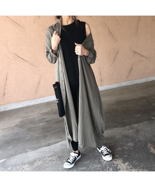 copine（コピン）の「再入荷！タックデザイン！ノーカラーロングシャツワンピース(2color)【クリックポスト対象商品】（シャツ/ブラウス・レディース・その他）」の6枚目の写真