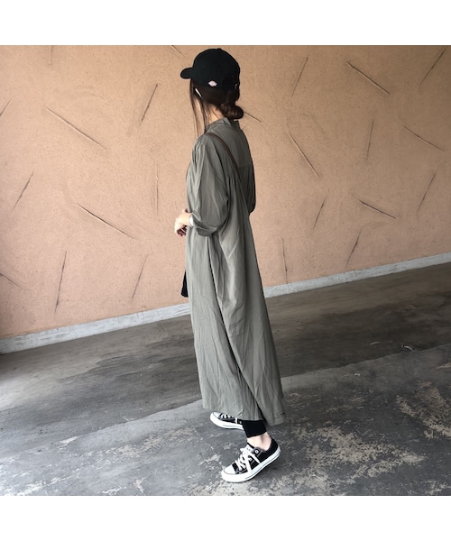 copine（コピン）の「再入荷！タックデザイン！ノーカラーロングシャツワンピース(2color)【クリックポスト対象商品】（シャツ/ブラウス・レディース・その他）」の8枚目の写真