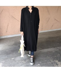 copine | 再入荷！タックデザイン！ノーカラーロングシャツワンピース(2color)【クリックポスト対象商品】(シャツ/ブラウス)