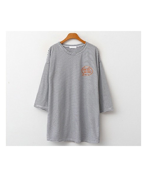 fd style（エフディ スタイル）の「オーバーサイジングオーイエスロゴボーダーTシャツ（Tシャツ/カットソー・レディース・오렌지/블루/화이트/블랙・F(44-77)）」の2枚目の写真