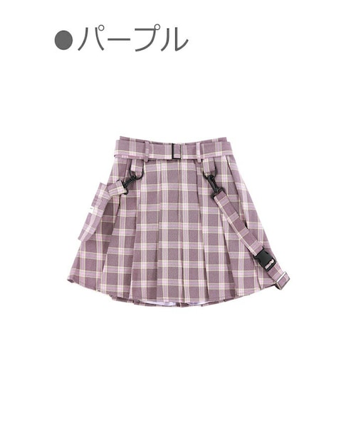 Bobon21(ボボンニジュウイチ)の「ポケットポーチ付きプリーツスカパン-全3色-(スカート・レディース・パープル/ピンク/イエロー・S/M/L)」の1枚目の写真