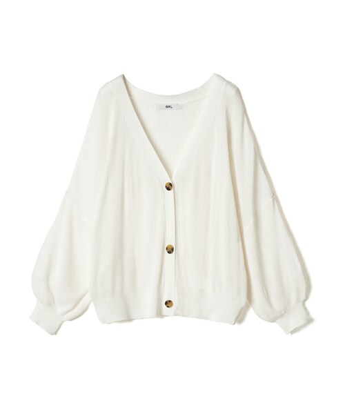 GRL(グレイル)の「リブVネックニットカーディガン(カーディガン/ボレロ・レディース・オフホワイト/グリーン・F)」の1枚目の写真