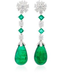 Pamela Huizenga Custom Platinum Emerald and Diamond Earrings