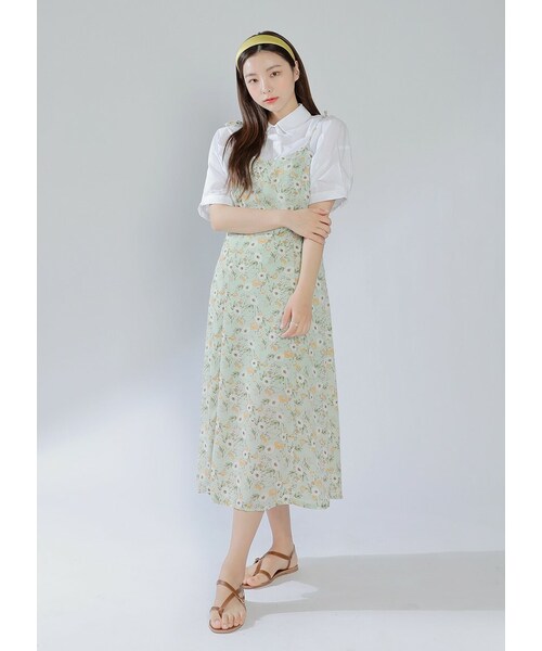 HOTPING(ホッピン)の「花柄ビスチェフレアロングワンピース(ワンピース・レディース・Black/Green・XS-S/M-L/L-XL)」の2枚目の写真