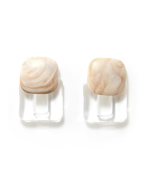 GRL（グレイル）の「マーブルXクリアスクエアピアス（ピアス（両耳用）・レディース・イエロー/オフホワイト・F）」の2枚目の写真