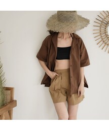 Lavish Gate | swim-04010　日本製　撥水ナイロンタスラン　半袖オープンカラーシャツ　ラッシュガード　ブラウン(スイムグッズ)