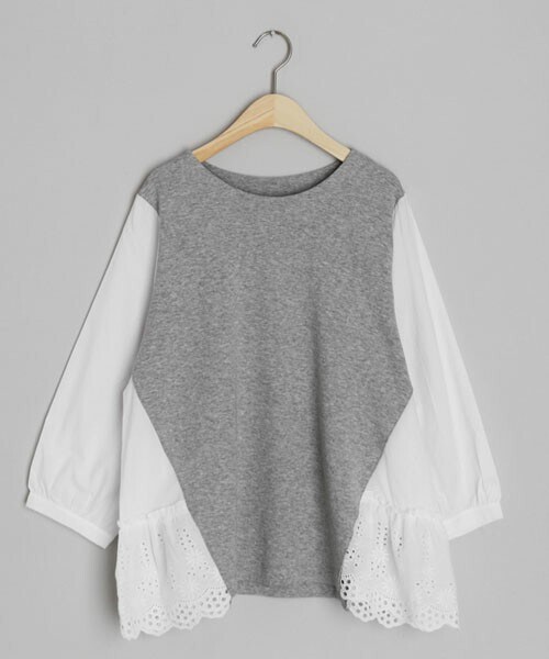 DHOLIC(ディーホリック)の「レースコントラストTシャツ(Tシャツ/カットソー・レディース・ブルー/グレー・FREE)」の2枚目の写真