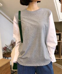 DHOLIC | スリーブタックコントラストTシャツ(Tシャツ/カットソー)