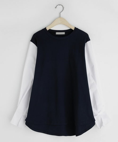 DHOLIC（ディーホリック）の「スリーブタックコントラストTシャツ（Tシャツ/カットソー・レディース・グレー/ブラック/ブラウン・FREE）」の2枚目の写真