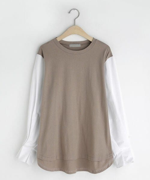 DHOLIC（ディーホリック）の「スリーブタックコントラストTシャツ（Tシャツ/カットソー・レディース・グレー/ブラック/ブラウン・FREE）」の3枚目の写真