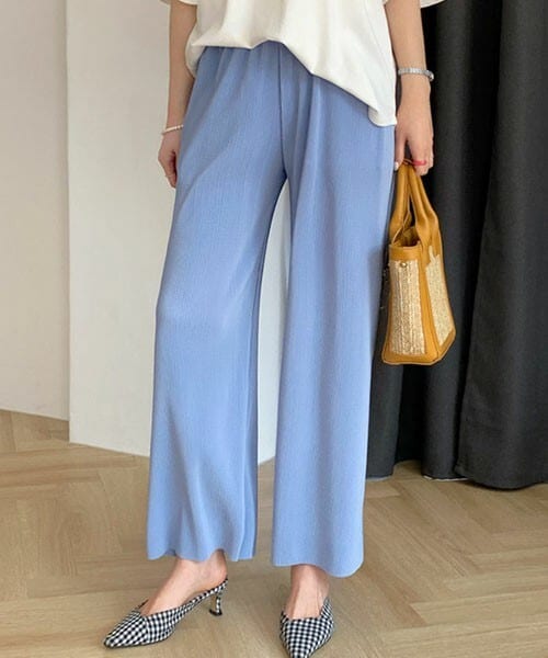 DHOLIC(ディーホリック)の「リブワイドパンツ(その他パンツ・レディース・ブルー/ブラウン/パープル/その他/ブラック・FREE)」の1枚目の写真