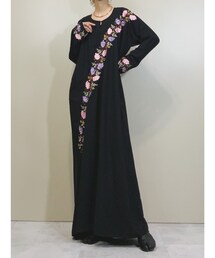 USED | BLACK floral embroidery long dress-1090-4(ワンピース)