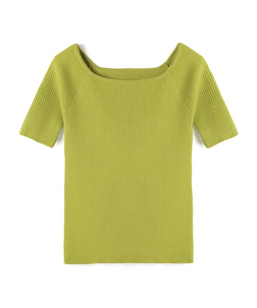 GRL（グレイル）の「ボートネックリブ半袖ニットトップス（Tシャツ/カットソー・レディース・オフホワイト/イエロー/ブルー/ケリーグリーン・M）」の4枚目の写真