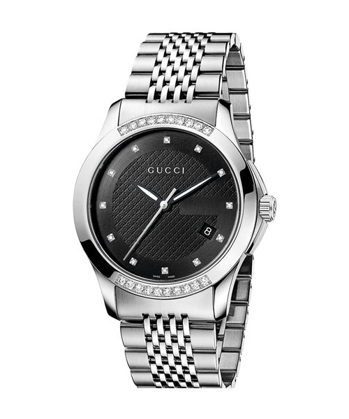 GUCCI(グッチ)の「Gucci 'G Timeless' Diamond Bracelet Watch(アナログ腕時計・レディース・Black/ Silver)」の1枚目の写真