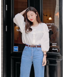 HOTPING | フリルポイントパンチングレースブラウス(Tシャツ/カットソー)