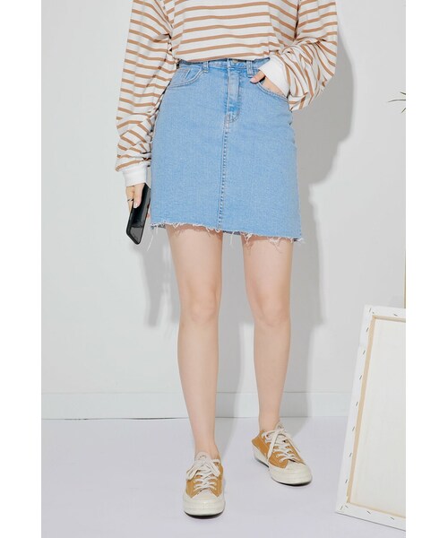 HOTPING（ホッピン）の「[CHOA]カットオフデニムミニスカート（デニムスカート・レディース・Blue/Grey・S/M/L/XL/2XL/3XL）」の2枚目の写真