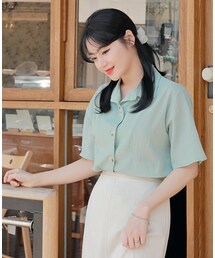 HOTPING | カラーネックシアサッカーブラウス(シャツ/ブラウス)